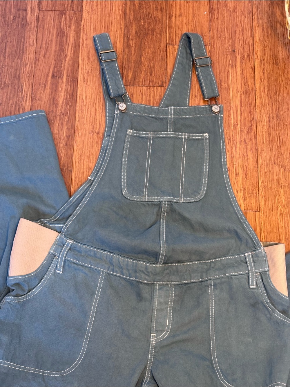 Old Navy Green Utility Bib Overalls with Tan Pocket Accents